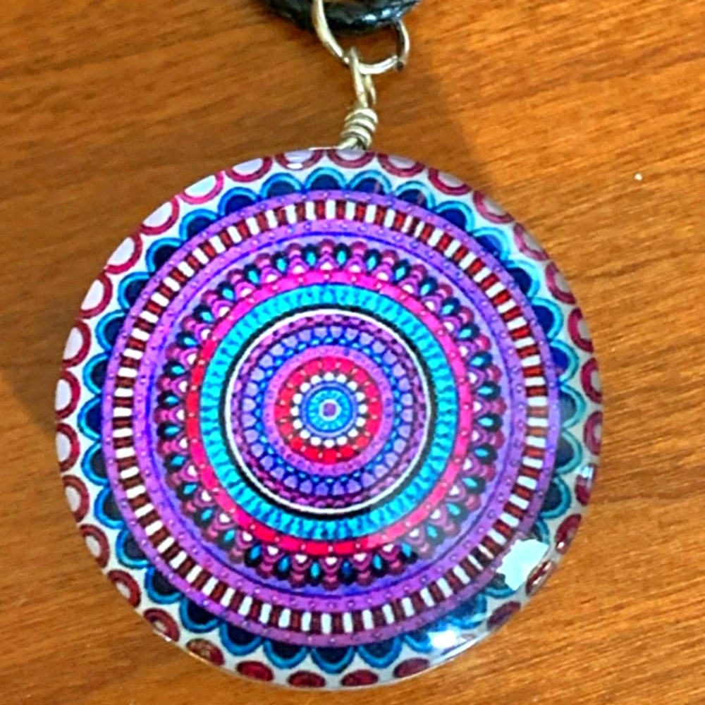 Purple Glass Dome Aztec Necklace NEW